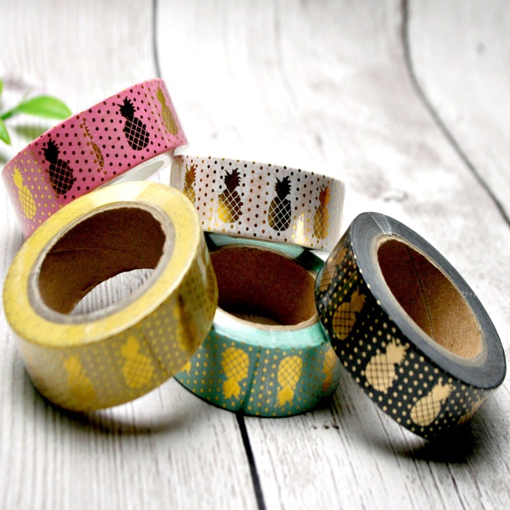 Set of 5 washi tape rolls gold pineapple new